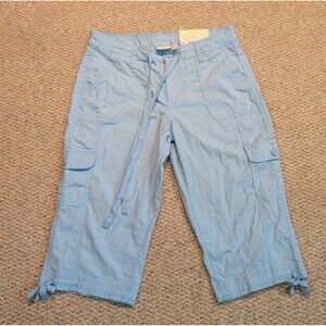 St John's Bay Cargo Capri Pants Womens 10P Blue Drawstring Midrise Utility